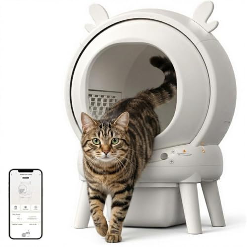 Garvee Self Cleaning Cat Litter Tray, Anti-Pinch Automatic Cat Litter Box with APP Control, Odor-Free 65 L Large Space & Trash Bags, Instant Cleaning Electric Robot Litter Box for Multiple Cats