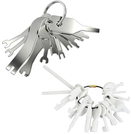 27pc Fire Alarm & Emerg Light Test Key for Call Point & Metal Fish | 16 call point keys, 11 metal fish keys, engineer tool for emergency door release & system maintenance