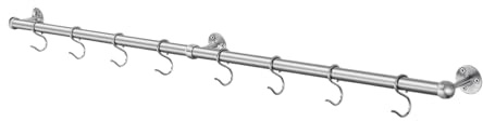 Stiley Living 1000mm Kitchen Utensil Rail with 8 Hooks (Stainless Steel) | 1000mm rail with 8 sliding S-hooks, 2 end brackets and 1 centre bracket; screws and fitting instructions included.