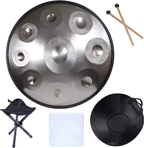 Handpan Drum Instrument, 55.9 cm D-Moll Steel Percussion Drum, Includes Soft Carry Bag, Two Mallets, and Stand for Sound Healing and Meditation