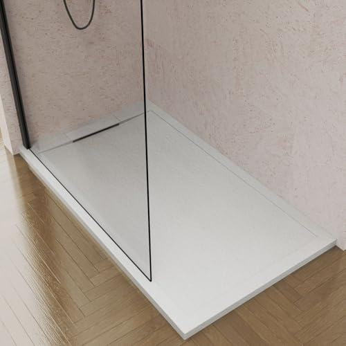 Plato de Ducha de Resina 70 x 160 Enmarcado Ultraresistente – Textura Pizarra Antideslizante – Color Blanco RAL 9003 – Carga Mineral y Gel Coat – HOGAKIS
