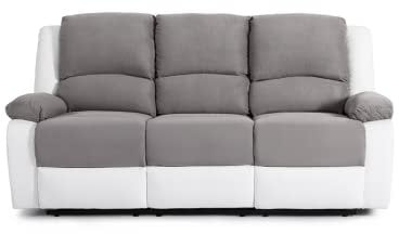 Générique Relax-Sofa aus Kunstleder und Stoff, 3-Sitzer – 190 x 93 x 96 cm – Grau und Weiß