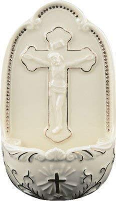 Florentine Porcelain white crucifix small Holy water font 5 collection Catholic gift