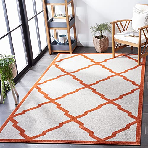 SAFAVIEH Amherst Collection Area Rug - 6' x 9', Beige & Orange, Moroccan Trellis Design, Non-Shedding & Easy Care, Ideal for High Traffic Areas in Living Room, Bedroom (AMT421F)
