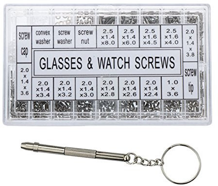 Vapker Kit de réparation pour montres, lunettes de soleil, monocles, boîte à outils de 1 000 vis en acier inoxydable avec tournevis