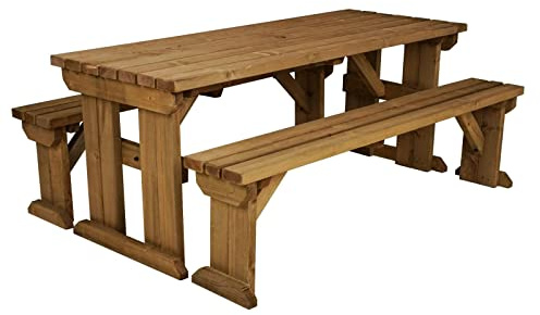 Arbor Garden Solutions 6 Seat Wooden picnic table and benches set, Aspen patio furniture (5ft, Rustic Brown)