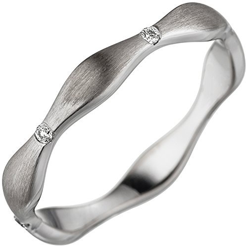 Jobo Damen-Ring Welle aus 14 Karat 585 Weißgold mit 6 Diamanten Größe 54