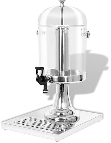 vidaXL Large 8L Juice Dispenser with Tap - Stainless Steel Frame, Plastic Container – Easy-to-Clean Beverage Server with Drip Tray and Ice-Cooled Cylinder