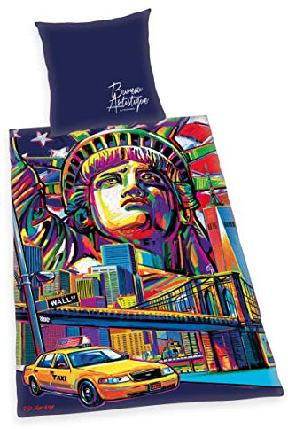 Herding Bettwäsche- Set Bureau Artistique New York, Kopfkissenbezug 80x80cm, Bettbezug 135x200cm, Satin, mit Qualitäts- Reißverschluss