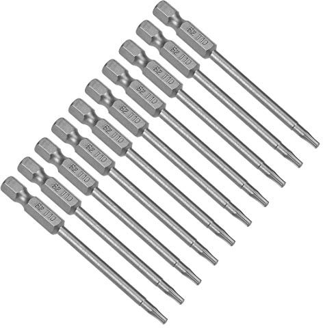 sourcing map 10pcs 75mm Long 1/4 Hex Shank T10 Magnetic Torx Head Screwdriver Bits S2 High Alloy Steel