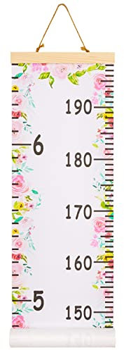 Beinou Wachstum Messlatte Dekorative Messlatten für Kinder Aufrollbare Messleiter Lineal Messtabelle für Baby Kinderzimmer Holzrahmen 7.9'' x 79'' Leinwand Wandbehang Blumen