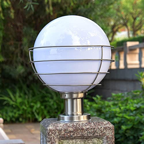 Serin-Eletro Sockelleuchte Weiß Kugel Schatten E27 Außen Sockelllampe Edelstahl Basis Kugelleuchte Rasenlampe Wasserdicht IP44 Gartenlampe Balkon Terrassen Garten Villa Baldachin Stehlampe,φ30*40CM