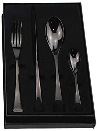 ECOSWAY 4pcs Verpackt Tiefschwarz Onyx Metall Edelstahl Besteck Silberware Utensilien Set Geschirr - Schwarz