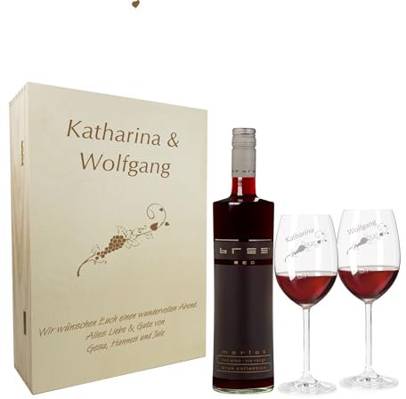 laser-diele Geschenk zur Hochzeit – Wein Geschenksets – Weinglas mit Gravur – Geschenke für Paare – Rotwein – Ranke