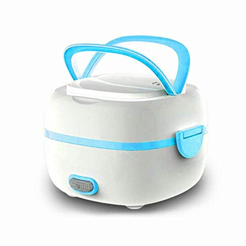 Multifunctional Electric Lunch Box, Mini Rice Cooker, Electric Heating Lunch Box, Portable Food Heater Steamer with Stainless Steel Bowls, Egg Steaming Rack for Use in Office Outdoor School (Blue)
