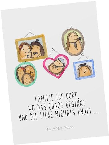 Mr. & Mrs. Panda Postkarte Igel Familie - Geschenk, Schwester, Bruder, Einladung, Geburtstagskarte, Ansichtskarte, Grußkarte, Ansichtskarten,