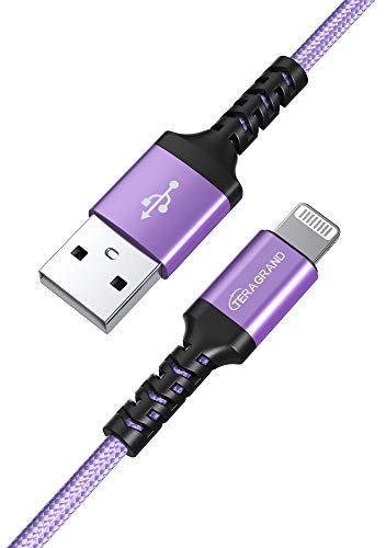 Tera Grand - Apple C89 MFi Certified Lightning to USB-A Braided Cable for iPhone 14/13/12/11 Pro Pro Max Plus Mini, SE XS Max XR X, 8/7/6 Plus, iPad, AirPods, 4 Ft Purple