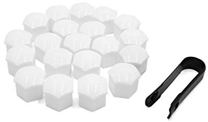 20 Stück 21 mm weiße Kunststoff-Radmuttern Radmuttern Kappen mit Werkzeug zum Entfernen für Auto