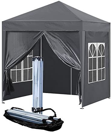 TUKAILAI Pavillon 2x2m Wasserdicht Stabil Winterfest mit 4 Seitenteilen, Pop-up Faltpavillon Höhenverstellbar, UV Schutz 50+, Faltbar Gartenzelt Partyzelt, Pavillion mit Tragetasche