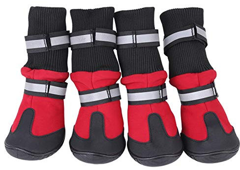 GOTOTOP 4 PCS Hundestiefel, wasserdichte Hundeschuhe Anti-Rutsch-Schutzstiefel für mittlere und große Hunde im Freien(L-rot)