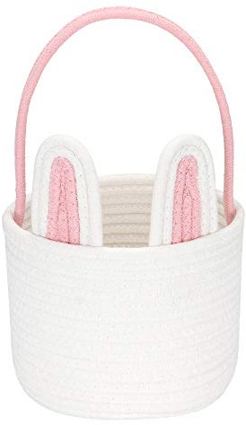 Sea Team Osterhase Korb für Eier Jagd, Ostereier Eimer, kleine gewebte Baumwollseil Tote Bag mit Kaninchenohren für Kinder, Ostertage Dekoration, Party, Feiertage, Rosa
