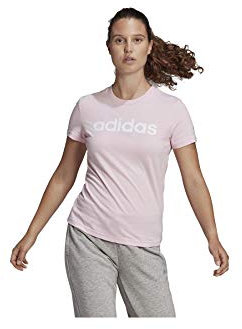 adidas Damen Essentials Slim Logo Tee, Clear Pink/White, L