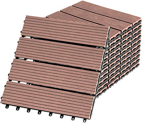 NAIZY Terrassenfliesen Balkon Bodenbelag 30x30cm Balkonfliesen Klicksystem WPC Terrassen Kunststoff in Holz-Optik Zusammenbaubar für Garten Balkon Terrasse (11er Set für 1m², Braun)