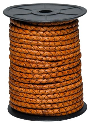 Cords Essentials Leather Round Braid Cord, 5MM, 5M, Distressed Tan (Beading Cord)