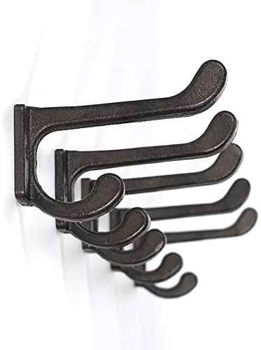 5 Pack Decorative Cast Iron Heavy Duty Double Hooks, Wall Mounted Coat Hooks, Vintage Inspired (Antique Black) (Modern Type)