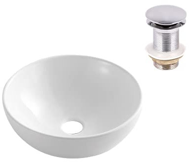 VBChome Waschbecken 39 cm Keramik Weiß Oval Waschtisch Pop-up ventil Click-Clack Handwaschbecken Aufsatzwaschbecken Waschschale Gäste WC