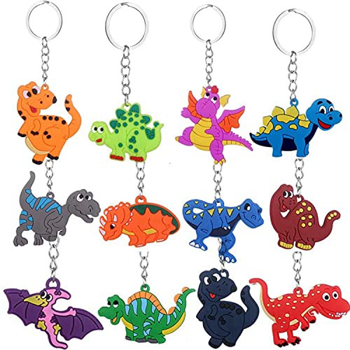 Ohaoduo Dinosaurier Party Mitgebsel, Dinosaurier Schlüsselanhänger Kinder,Kindergeburtstag Schlüsselanhänger Dino, 12 Stk Silikon Schlüsselbund kinderparty Mitgebsel Geschenk für Jungen Mädchen