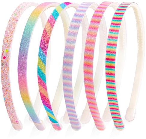 Candygirl Lot de 6 Serre tete Fille Serre-tête Enfant Arc-en-ciel Recouvert de Paillettes Bandeaux en Plastique Cheveux Accessoire Multicolore pour Noël Saint-Valentin Fête Anniversaire