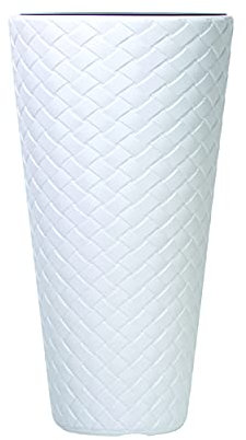 URBNLIVING Juego de macetas redondas de ratán para plantas grandes y altas para interiores y exteriores, color blanco (300 mm), 1 unidad