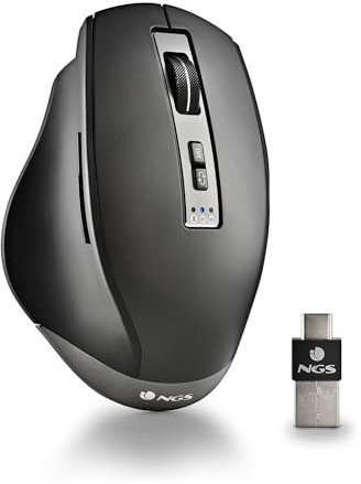 NGS Blur-RB- Mouse Multidispositivo Senza Fili Ricaricabile, con Bluetooth 4.0/4.0, 800/1600/3200dpi, 10M Distanza, Colore Nero