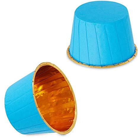 GaoBangM 50 Pcs Cupcake Cases, Cake Muffin Liners, Greaseproof Foil Baking Cups Paper Wrappers, Metallic Cake Cups Household Oven Birthday Wedding Party Muffins Pastry Molds (Blue)