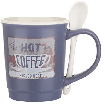 KASANOVA Mug caffè Blu 400 ml con cucchiaino Blu Tavola,tè e caffè