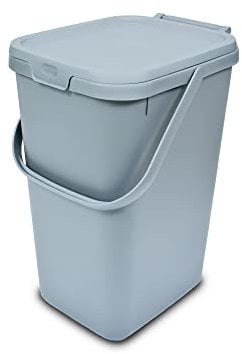 Addis 519226 Kitchen Recycling & General Storage bin 18 litres Stackable Food Waste Organiser Caddy with Clip lock lid & carrying Handle, Eco from Recycled Plastic Light Grey