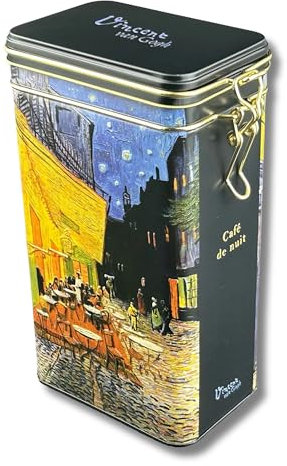 Vorratsdose FridolinEdition - Kaffeedose, Teedose - geprägt und aufwendig lackiert - Künstler: Van Gogh Motiv: Cafe de Nuit - Maße: (B/H/T) ca. 11 × 18 × 7,4 cm Volumen ca. 1,5L