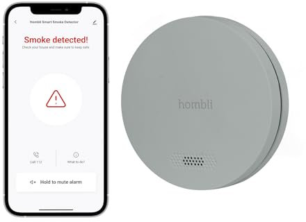 Hombli Smart Rauchmelder mit 10 Jahren Batterielaufzeit, WLAN, App-fähig, 85 dB Alarm, Magnethalterung, kompatibel mit Google, Alexa und Siri -Grau
