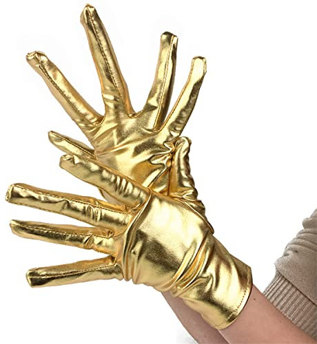 Achsoo Kurze Handschuhe für Damen Handgelenklange Handschuhe Braut Kostüm Halloween Kostüm Hochzeit (Gold(Patent Leather))