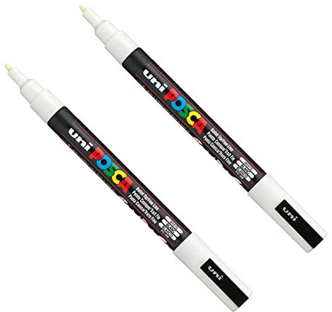 Posca PC-3M Paint Marker Art Pens - 0.9-1.3mm Nib - White Ink - 2 Pack