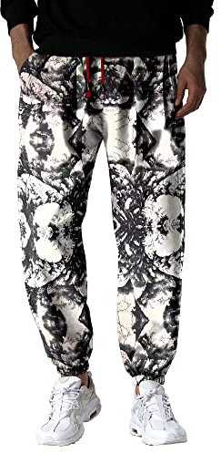 MakingDa Pantalon de jogging en coton pour homme avec taille élastique, imprimé cachemire, style hippie - Pantalon large - Coupe ample - Confortable pour la plage, la marche, la course et le jogging