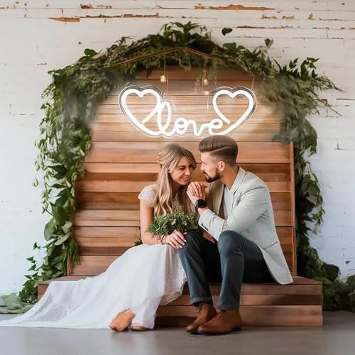 Panneau néon LED blanc Love Heart pour mariage, demande en mariage, fête des mères, Saint-Valentin, décoration murale, éclairage néon à intensité variable, éclairage de nuit, éclairage de fond,