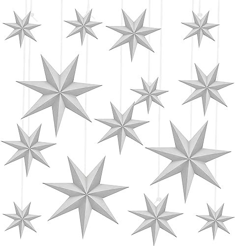 Haconba 18 Stück große 3D-Papiersterne weiß hängende Papiersternlaternen Lampenschirm Dekorationen für Zuhause Hochzeit Weihnachten Geburtstag Party Dekor Zubehör, 3 Größen