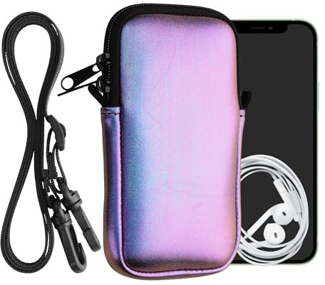 kwmobile Handytasche für Smartphones XXL - 7 - Neopren Handy Hülle Metallic Lavendel mit Kordel - Handy Tasche mit Handykette 17,7 x 8,5 cm Innenmaße