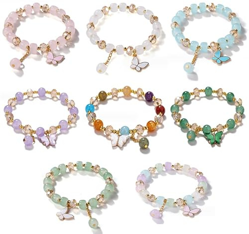 Youery 8 Stück Kristall-Armband für Mädchen - Exquisites Perlenarmband, Freundschaftsarmband mit Dekorativen Kristallperlen - Weibliches Schmuckstück