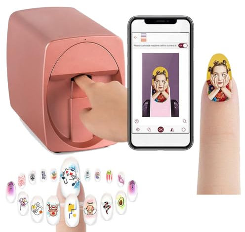 Digital Mobile Nail Art Printe,3D Automatic Nail Printer Machine, Mini Portable Nail Painting Machine Control Through Free Mobile App, Support WiFi/DIY/Usb, for Home Usage Nail Salon Nail Lovers,B