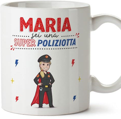 Mugffins Tazza Personalizzata in ceramica per POLIZIOTTA donna 11 oz / 350 ml - In italiano - Sei Super! - Idea regalo per compleanno, anniversario, natale, laurea