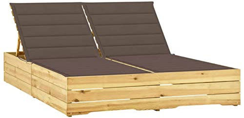 ARKEM Doppel-Sonnenliege mit Taupe Auflagen Kiefer Imprägniert Saunaliege Campingliege Sonneninsel