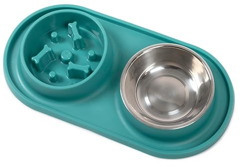 MAPUSTORE Comedero Perro Antivoracidad. Cuenco Doble de Silicona Antideslizante para Cachorros Ansiosos. Comedero y Bebedero. Alimentador Lento con Obstáculos.